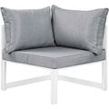 Primewir Fortuna Corner Outdoor Patio Armchair, White with Gray Cushions EEI-1518-WHI-GRY